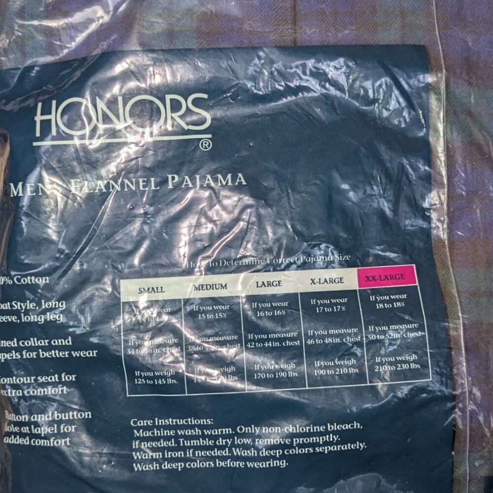 Honors Men's Flannel Pajamas XXL Green Black Blue Plaid 100 Cotton Long Sleeve